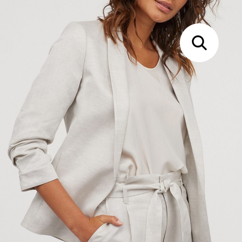 Seraphine Linen-Blend Open Front Classic Jacket Blazer‎ Size 10